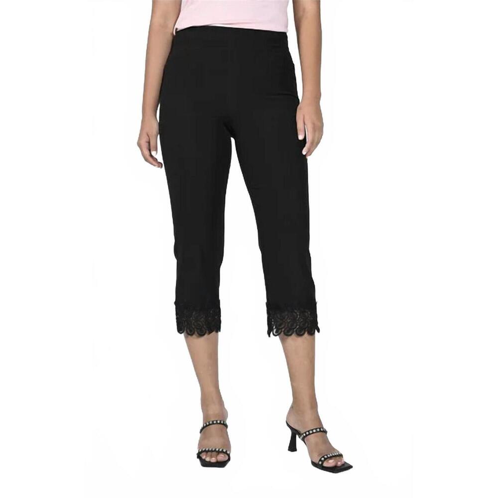 NEW FRANK LYMAN lace trim woven pant in black